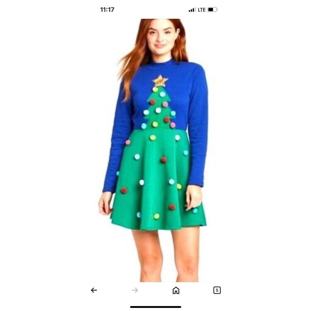 Mighty Fine XL Ugly Christmas Sweater Pom Pom Christmas Tree Dress